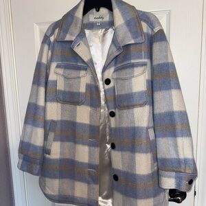 Plaid Utility Jacket in Blue and Cream